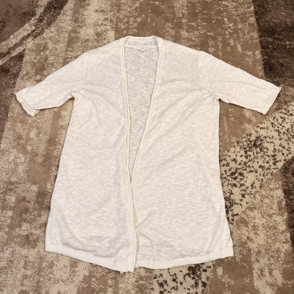 J‎ Jill Cardigan Women's Small Linen Blend White Short Sleeve Minimalist Open